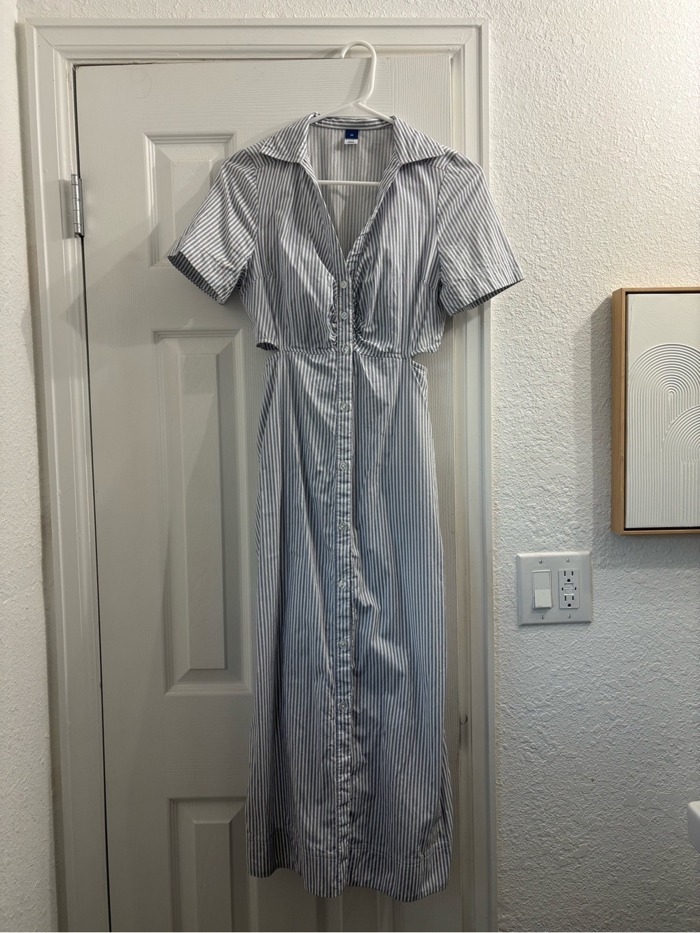 Old Navy Blue and White Striped Midi Button-Front Dress